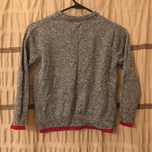 Heathered grey sweater with red trim. - Picture 3 of 4
